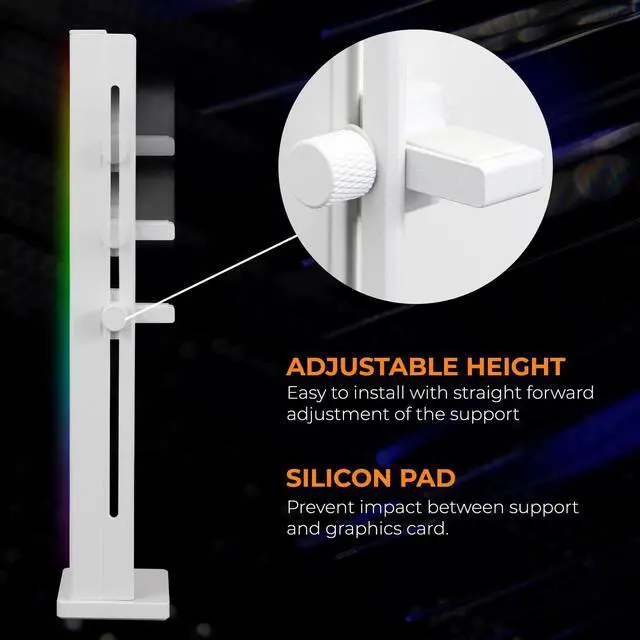 Alt view image 2 of 5 - AAAwave AAAGPUBRKT-RGB-WH A-RGB GPU Support Bracket, 5V 3 PIN Adjustable Height GPU Brace with Magnet base (White)