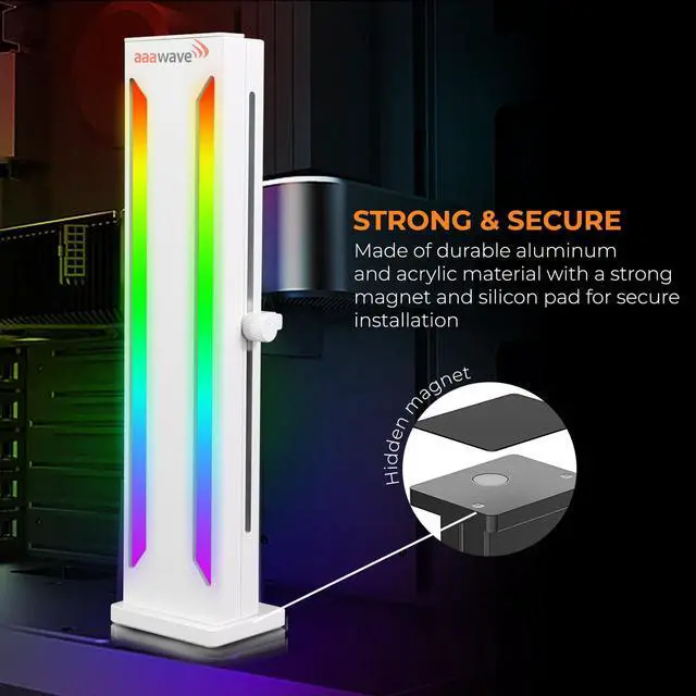 Alt view image 3 of 5 - AAAwave AAAGPUBRKT-RGB-WH A-RGB GPU Support Bracket, 5V 3 PIN Adjustable Height GPU Brace with Magnet base (White)