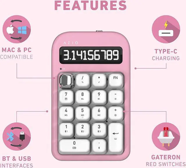 Alt view image 2 of 13 - AZIO IN408 IZO Number Pad Red Switches in Pink Blossom