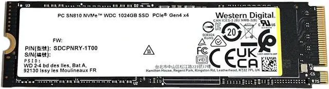 Alt view image 2 of 2 - WD SDCPNRY-1T00 1TB PC SN810 PCIe 4.0 NVMe M.2 2280 Solid State Drive