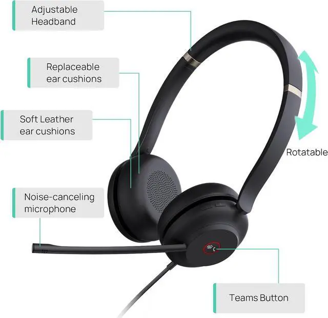 Alt view image 2 of 12 - Yealink 1308100 UH37 Dual Teams USB Headset with Microphone for PC Laptop Noise Cancelling , VoIP Skype MS Teams Online