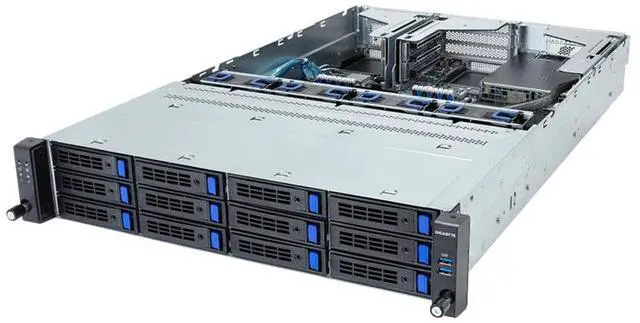 Main image of Gigabyte R263-S33 rev. AAF1 2U Rack Server Barebone - 4th/5th Gen Intel xeon Scalable - 3x Gen5 GPUs, 1x Gen3 M.2 Slots, 12 SATA/SAS Bays