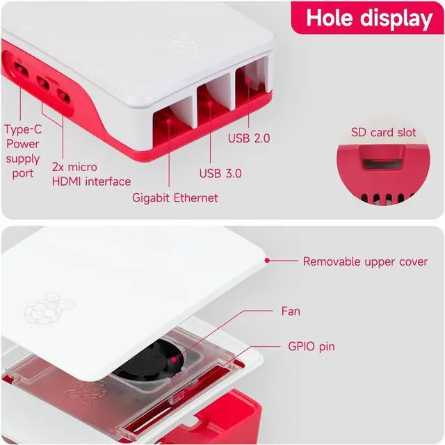 Alt view image 3 of 7 - Raspberry Pi SC1159 Active Cooling PWM Fan Protection, Inbuilt fan case, Red-White