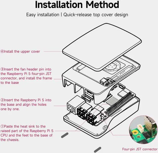 Alt view image 7 of 7 - Raspberry Pi SC1159 Active Cooling PWM Fan Protection, Inbuilt fan case, Red-White