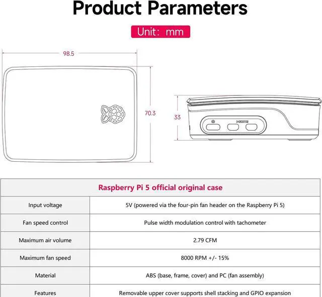 Alt view image 6 of 7 - Raspberry Pi SC1159 Active Cooling PWM Fan Protection, Inbuilt fan case, Red-White