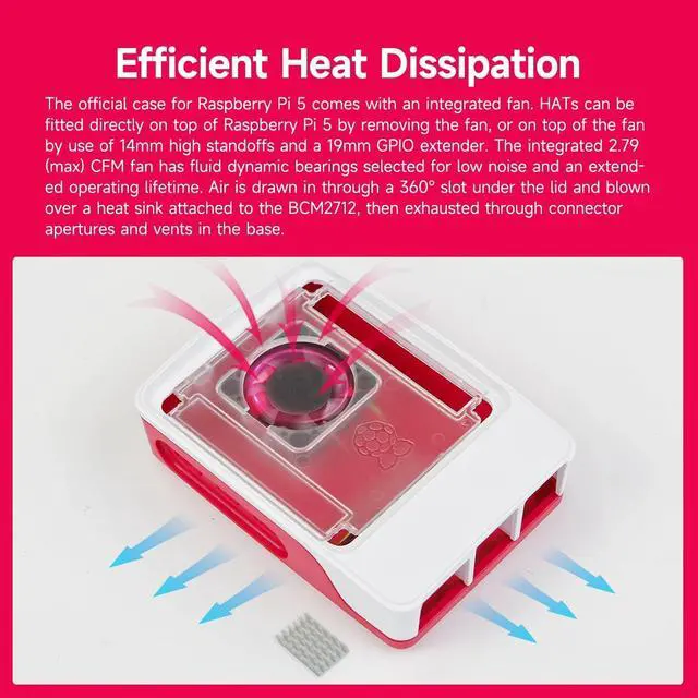 Alt view image 4 of 7 - Raspberry Pi SC1159 Active Cooling PWM Fan Protection, Inbuilt fan case, Red-White