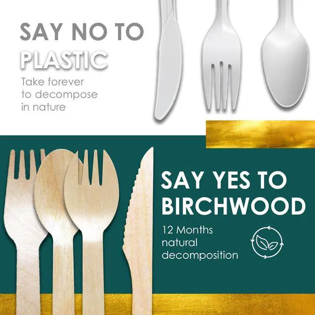 Alt view image 5 of 7 - Planet Pantry Disposable Birchwood Cutlery Wooden Bamboo-Like for Party - Fork & Knife - 50 pcs each