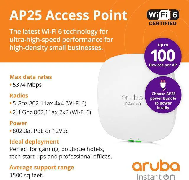 Alt view image 4 of 7 - HPE Networking Instant R9B27A Instant On AP25 .11ax 4x4 Wi-Fi Access Point | US Model | Power Source not Included