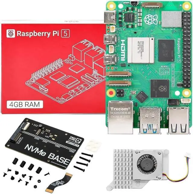 Main image of Raspberry Pi 5 4GB Single Board Kit w/ NVMe Base M.2 HAT PCIe Extension and Active Cooler