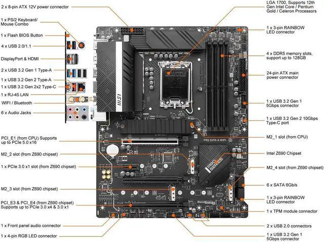 Alt view image 5 of 7 - MSI PRO Z690-A WIFI DDR5 LGA 1700 ATX Intel Motherboard