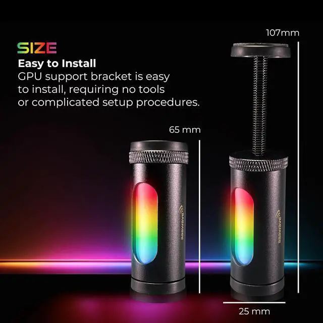 Alt view image 6 of 7 - AAAwave AURAWAVE GPU Support Bracket, Gaming Graphics Card Brace Support, Anti-Sag Video Card Holder, Adjustable Height with Magnet Base, 5V 3PIN ARGB GPU Support Brace, Video Card Stand (Black)