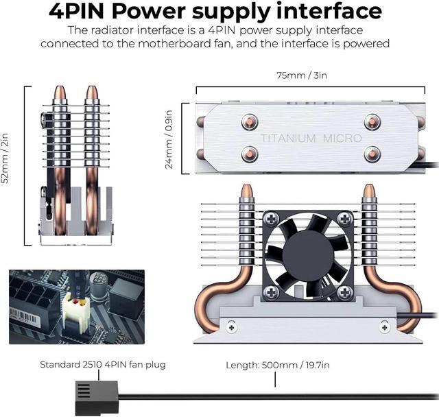 Alt view image 6 of 7 - Titanium Micro Nitro Pro M.2 NVMe Heatsink, 2280 Dual Cooler Heatsink with 30mm PWM Fan