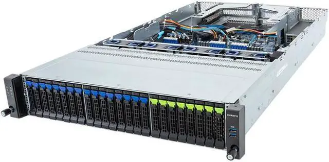 Main image of Gigabyte R283-Z96 Rev. AAE3 2U Rack Server - AMD EPYC 9004, Dual CPU, 3x Gen3 M.2, 3x PCIe Gen3 Slost, 24x Gen5 NVMe/SATA/SAS-4 Bays