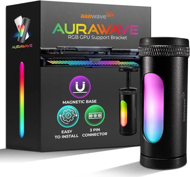 Main image of AAAwave AURAWAVE GPU Support Bracket, Gaming Graphics Card Brace Support, Anti-Sag Video Card Holder, Adjustable Height with Magnet Base, 5V 3PIN ARGB GPU Support Brace, Video Card Stand (Black)