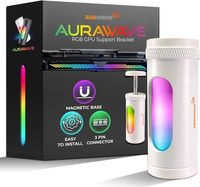 Main image of AAAwave AURAWAVE GPU Support Bracket, Gaming Graphics Card Brace Support, Anti-Sag Video Card Holder, Adjustable Height with Magnet Base, 5V 3PIN ARGB GPU Support Brace, Video Card Stand (White)