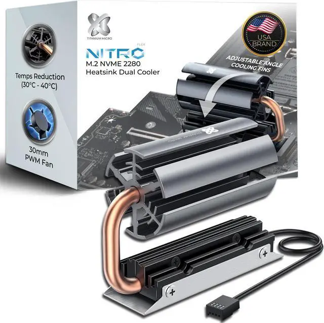 Main image of Titanium Micro NITROFLEX M.2 SSD NVMe 2280 SSD Rocket Heatsink Built-in 30mm PWM Cooling Fan for Gaming PC Desktop