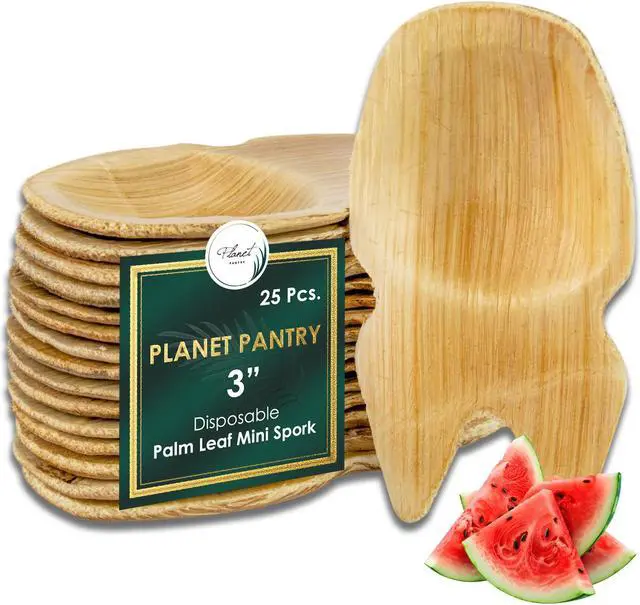 Main image of Planet Pantry Disposable Palm Leaf Mini Spork (25 pcs) Wooden Bamboo-Like Paper and Plastic Alternative Eco-Friendly for Food, Party, Buffet