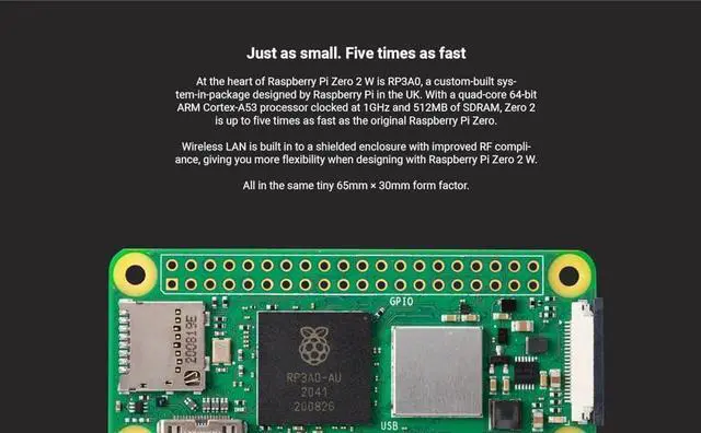 Alt view image 3 of 3 - Raspberry Pi SC1176 Pi zero 2w Single Board Computer, RP3A0-AU, 64bit, ARM, Cortex-A53