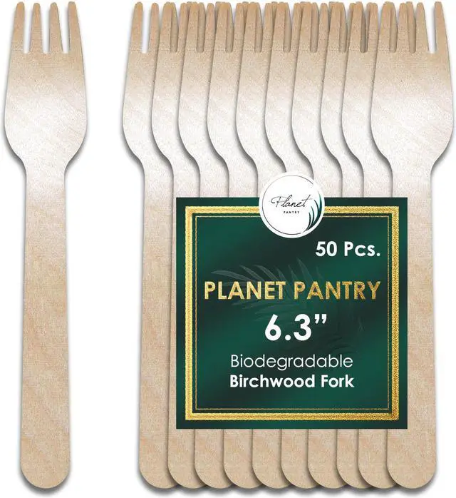 Main image of Planet Pantry Disposable Birchwood Cutlery Fork (50 pcs) Plastic Alternative Eco-Friendly for Food, Party, Buffet, Wedding