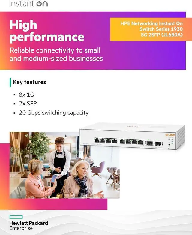 Alt view image 3 of 6 - HPE JL680A#AC3 Instant On 1930 8-Port Gb Ethernet 8 x GE, 2X 1G SFP, L2+ Smart Switch International Cord