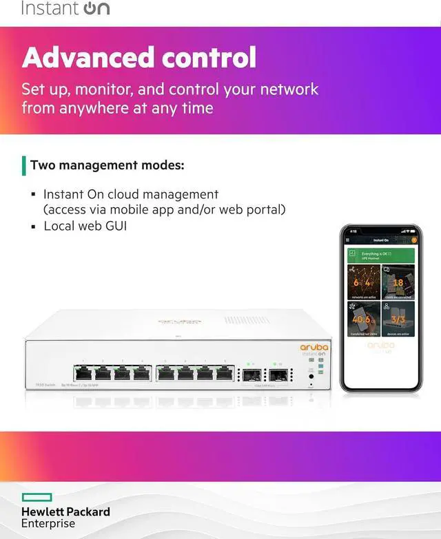 Alt view image 4 of 6 - HPE JL680A#AC3 Instant On 1930 8-Port Gb Ethernet 8 x GE, 2X 1G SFP, L2+ Smart Switch International Cord