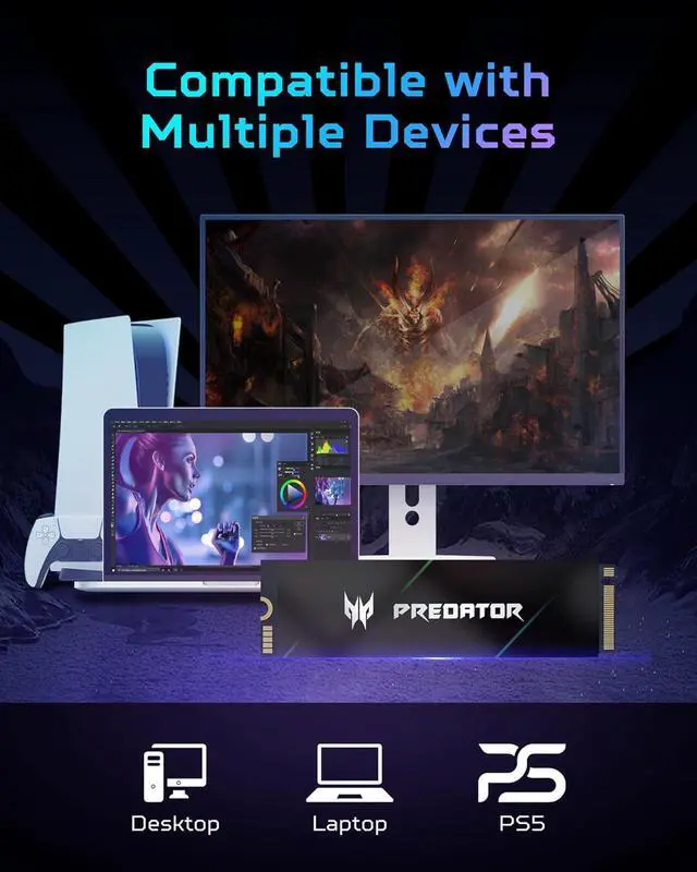 Alt view image 6 of 7 - Acer Predator GM7000 1TB NVMe Gen4 Gaming SSD w/ Titanium Micro Nitro Flex M.2 SSD M.2 2280 SSD Rocket Heatsink