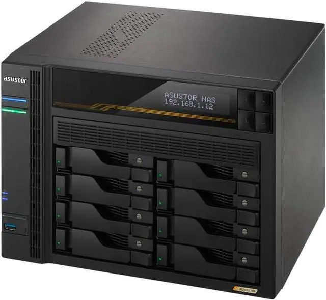 Alt view image 3 of 6 - Asustor Lockerstor 8 Gen3 AS6808T 8 Bay NAS, Quad-Core 2.3GHz CPU, Dual USB 4 Ports, Dual 10GbE Ports, Dual 5GbE Ports, 16G ECC RAM DDR5, Four M.2 SSD Slots (Diskless)