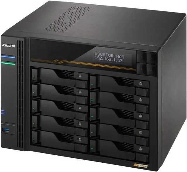 Alt view image 4 of 6 - Asustor Lockerstor 10 Gen3 AS6810T 10 Bay NAS, Quad-Core 2.3GHz CPU, Dual USB 4 Ports, Dual 10GbE Ports, Dual 5GbE Ports, 16G ECC RAM DDR5, Four M.2 SSD Slots (Diskless)