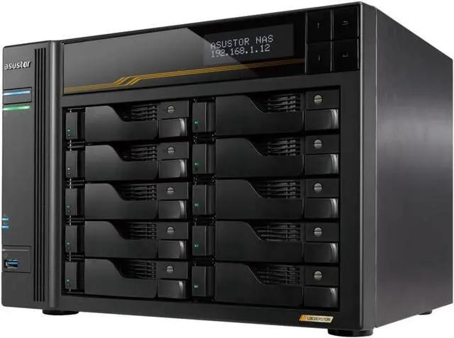 Alt view image 3 of 6 - Asustor Lockerstor 10 Gen3 AS6810T 10 Bay NAS, Quad-Core 2.3GHz CPU, Dual USB 4 Ports, Dual 10GbE Ports, Dual 5GbE Ports, 16G ECC RAM DDR5, Four M.2 SSD Slots (Diskless)