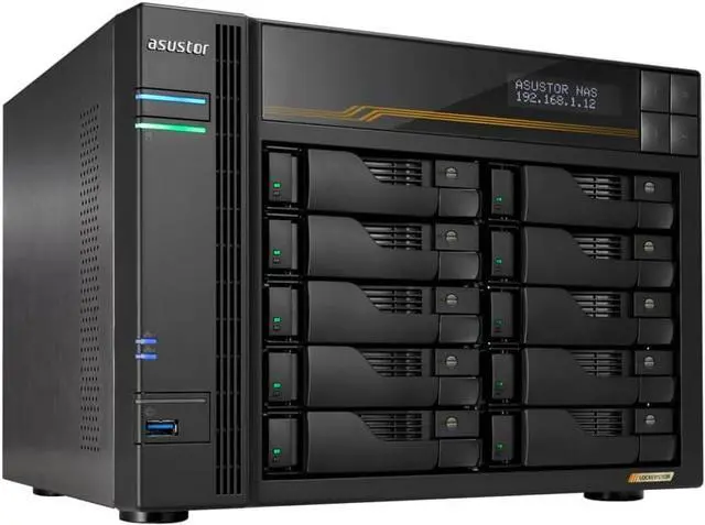 Main image of Asustor Lockerstor 10 Gen3 AS6810T 10 Bay NAS, Quad-Core 2.3GHz CPU, Dual USB 4 Ports, Dual 10GbE Ports, Dual 5GbE Ports, 16G ECC RAM DDR5, Four M.2 SSD Slots (Diskless)