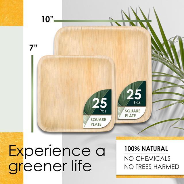 Alt view image 2 of 7 - Planet Pantry Disposable Palm Leaf Party Pack 10" & 7" Square Plate (25 pcs each) Biodegradable Eco-friendly Wooden Bamboo-Like Plate Party Pack for Food, Wedding, Buffet, Party