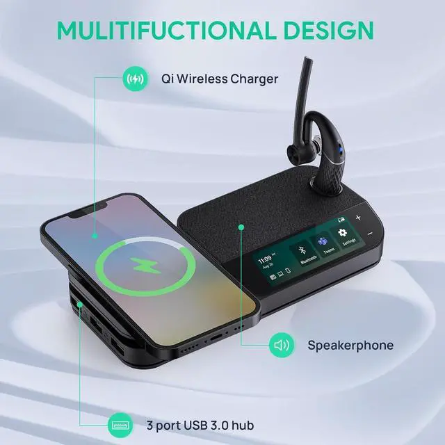 Alt view image 2 of 12 - Yealink 1208710 BH71 Workstation Pro Bluetooth Headset for Office Phone, Wireless Charging Pad, Speakerphone, USB-C/A