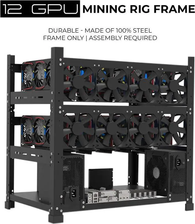 Alt view image 4 of 7 - AAAwave 12GPU Mining Rig Frame - The Sluice V2 Stackable Open Frame Steel Mining Case, for Crypto Coin Currency & AI Machine Learning Applications - Frame Only (Black)