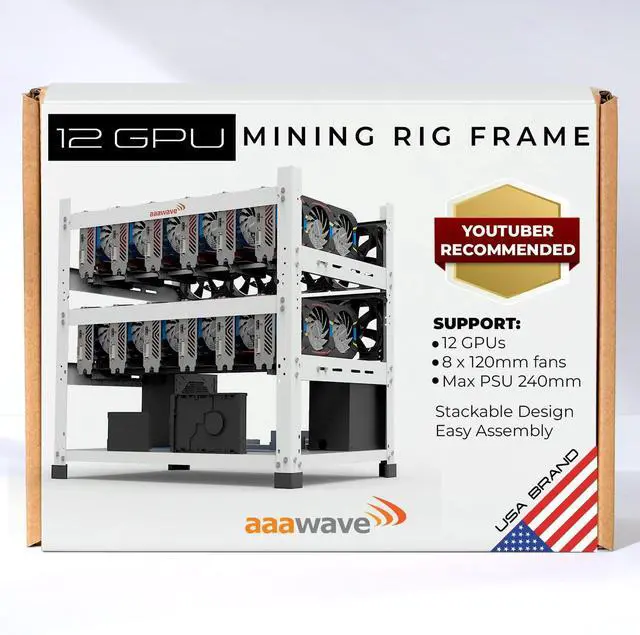 Main image of AAAwave 12GPU Mining Rig Frame - The Sluice V2 Stackable Open Frame Steel Mining Case, for Crypto Coin Currency & AI Machine Learning Applications - Frame Only (White)