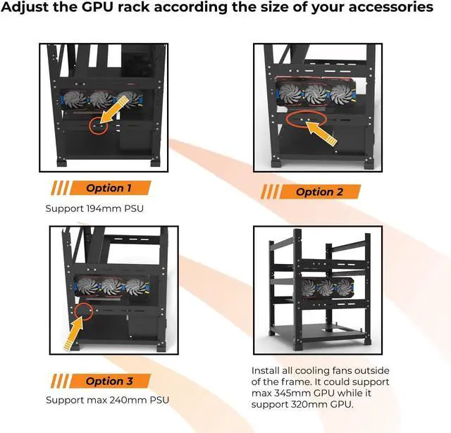 Alt view image 7 of 7 - AAAwave 12GPU Mining Rig Frame - The Sluice V2 Stackable Open Frame Steel Mining Case, for Crypto Coin Currency & AI Machine Learning Applications - Frame Only (White)