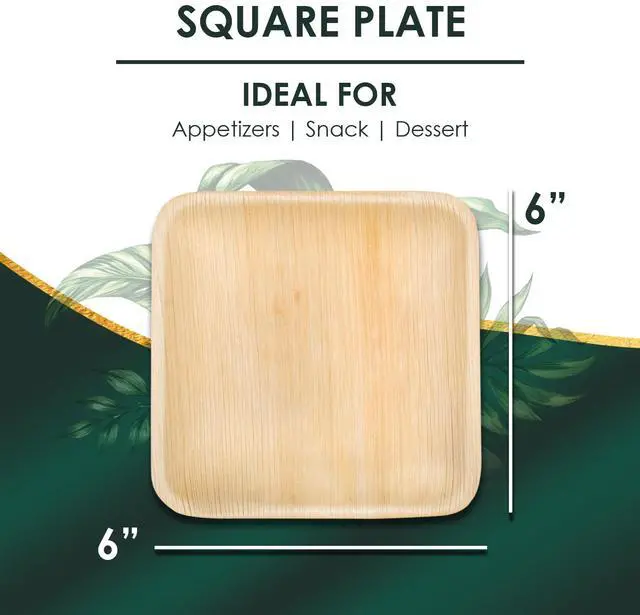 Alt view image 2 of 7 - Planet Pantry Disposable Palm Leaf 6" Square Plate  (25 pcs) Wooden Bamboo-Like Paper and Plastic Alternative Eco-Friendly for Food, Party, Buffet