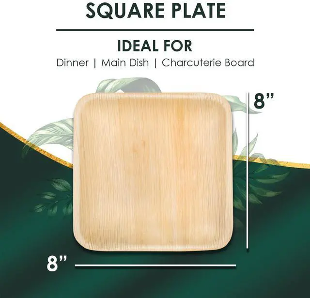 Alt view image 2 of 7 - Planet Pantry Disposable Palm Leaf 8" Square Plate (25 pcs) Wooden Bamboo-Like Paper and Plastic Alternative Eco-Friendly for Food, Party, Buffet