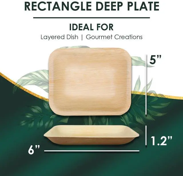Alt view image 2 of 7 - Planet Pantry Disposable Palm Leaf 6"x5" Rectangle Deep Plate (25 pcs) Wooden Bamboo-Like Paper and Plastic Alternative Eco-Friendly for Food, Party, Buffet