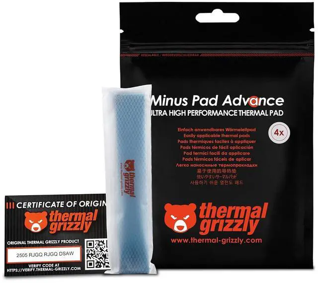 Main image of Thermal Grizzly TG-MP-A-120-20-20-4 Minus Pad Advance 120x20x2.0mm, Non-Conductive, High Thermal Conductivity & Compressibility for SSDs, GPUs & Electronics  4-Pack