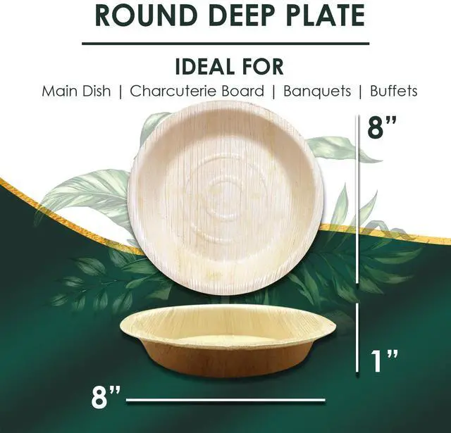 Alt view image 2 of 7 - Planet Pantry Disposable Palm leaf 8" Round Deep Plate (25 pcs) Wooden Bamboo-Like Paper and Plastic Alternative Eco-Friendly for Food, Party, Buffet