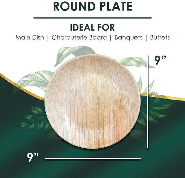 Alt view image 2 of 7 - Planet Pantry Disposable Palm leaf 9" Round Plate (50 pcs) Wooden Bamboo-Like Paper and Plastic Alternative Eco-Friendly for Food, Party, Buffet