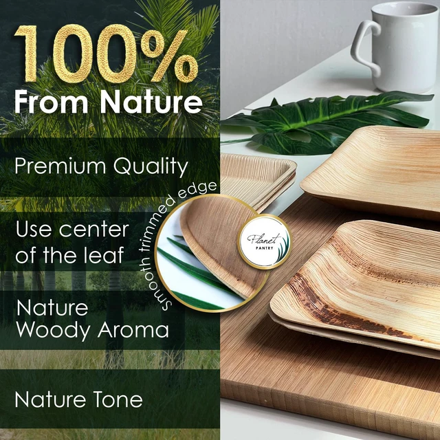 Alt view image 6 of 7 - Planet Pantry Disposable Palm leaf 9" Round Plate (50 pcs) Wooden Bamboo-Like Paper and Plastic Alternative Eco-Friendly for Food, Party, Buffet