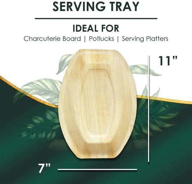 Alt view image 2 of 7 - Planet Pantry Disposable Palm leaf 11" x 7" Oval Tray (10 pcs) Wooden Bamboo-Like Plastic Alternative Eco-Friendly for Food, Party, Buffet