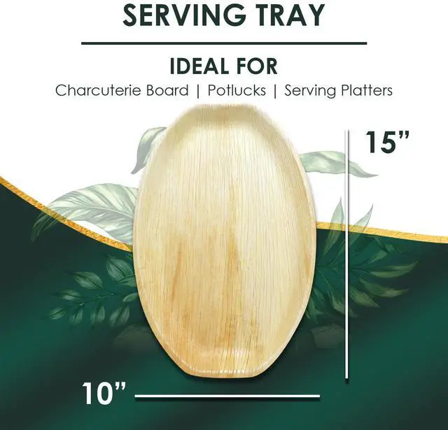 Alt view image 2 of 7 - Planet Pantry Disposable Palm leaf 15" x 10" Oval Serving Platter (50 pcs) Wooden Bamboo-Like Plastic Alternative Eco-Friendly for Food, Party, Buffet