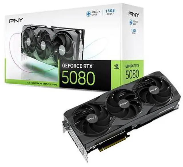 Main image of PNY VCG508016TFXPB1 NVIDIA GeForce RTX 5080 16GB 256-Bit GDDR7 DLSS 4.0 PCI Express 5.0 x16 Video Card