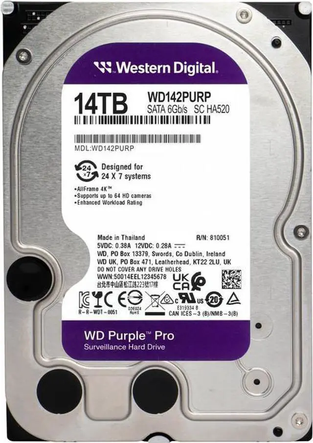 Alt view image 2 of 2 - WD Purple Pro WD142PURP 14TB 7200 RPM 512MB Cache SATA 3.5" Internal Hard Drive Bare Drive