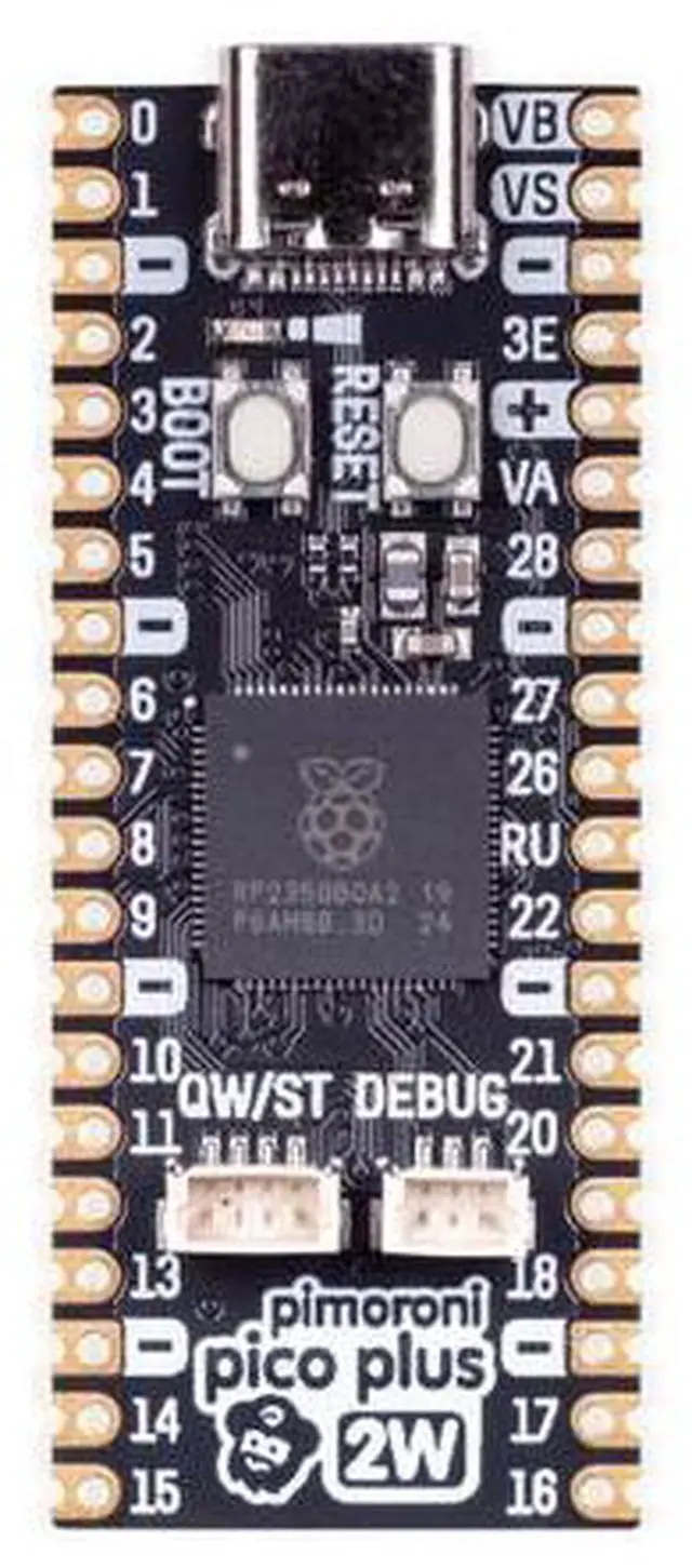 Main image of Pimoroni PIM726 Pico Plus 2 W RP2350 16MB of flash, 8MB of PSRAM, USB-C 2.4GHz wireless / Bluetooth microcontroller