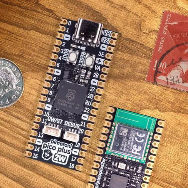 Alt view image 3 of 3 - Pimoroni PIM726 Pico Plus 2 W RP2350 16MB of flash, 8MB of PSRAM, USB-C 2.4GHz wireless / Bluetooth microcontroller