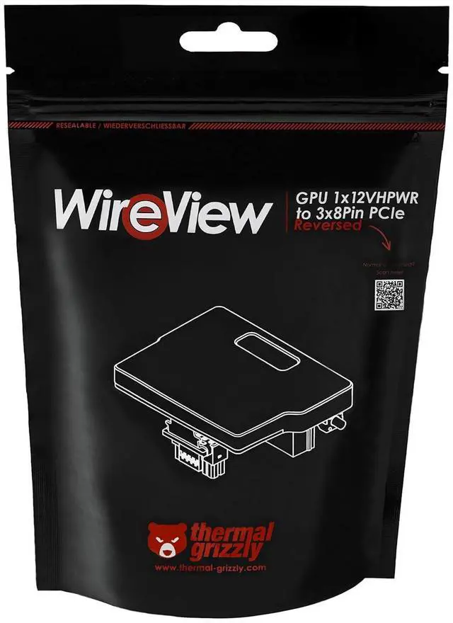 Alt view image 6 of 6 - Thermal Grizzly TG-WV-P38H1R WireView GPU 1x12VHPWR to 3x8Pin PCIe (Reversed)
