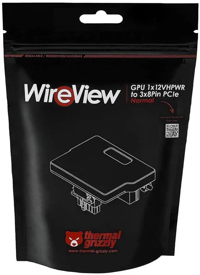 Alt view image 7 of 7 - Thermal Grizzly TG-WV-P38H1N WireView GPU 1x12VHPWR to 3x8Pin PCIe Normal